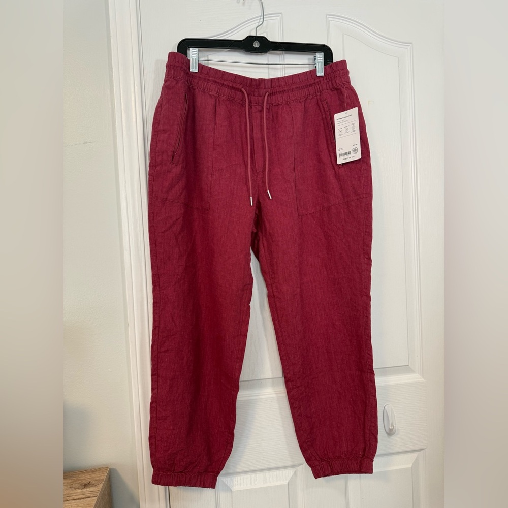 Athleta Women's Red/Burgundy Retreat Linen Joggers Pants 14P